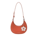 Vibrant orange hobo bag with adjustable strap and decorative white flower charm - With Flower Charm Style (W8584) / Orange