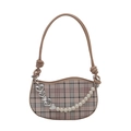 Classic plaid crescent bag with knot shoulder strap and pearl heart chain detail - Khaki