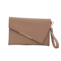 Chic nude pink envelope clutch bag with gold metal trim and matching wrist strap - Khaki