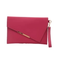 Rose red crossbody clutch bag with asymmetric flap and golden metallic trim detail - Rose Pink