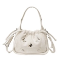 Borsa a secchiello nuvola bianco crema con farfalle d'argento e chiusura a coulisse - Bianco