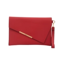Elegant red envelope clutch bag in matte leather with gold metal trim and wristlet strap - Red