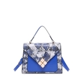 Blue faux leather crossbody bag featuring snakeskin pattern and stylish square buckle - Blue