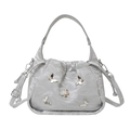 Borsa a nuvola argento con ciondoli a farfalla e texture a pieghe con coulisse - Argento
