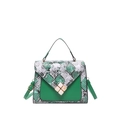 Chic green and snake print patchwork handbag with gold buckle and adjustable strap - Green