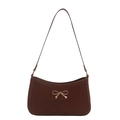 Retro brown leather underarm bag with gold bow ornament on a clean white background - Brown