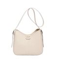 Sac bandoulière minimaliste en cuir blanc crème avec lettrage FASHION et silhouette hobo - Blanc Cassé avec Charme