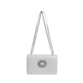 Elegant white square crossbody bag with sparkling round diamond buckle and silver chain - White