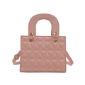 Roze gewatteerde PU-leren handtas met geometrische stiksels en gouden metalen ringen - Roze
