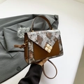 Minimalist snakeskin patchwork crossbody bag in brown and white contrast faux leather - Brown
