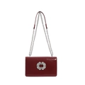 Square wine red crossbody bag featuring glossy leather and a sparkling rhinestone buckle - Red