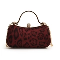 Elegant red leopard print evening bag with gold handle and rhinestone clasp - Red