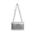 Silver shoulder bag with crystal buckle and metal chain strap for a luxury urban look - Silver