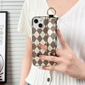 Funda de cuero de rombos para iPhone 16 Pro Max con correa de mano y anillo dorado - Verde Oscuro / iPhone 7/8/SE 2020