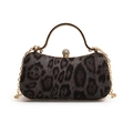 Elegant leopard print evening clutch bag with gold handle and crystal sphere lock closure - Black
