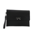 Pochette enveloppe noire minimaliste avec nœud en métal argenté et dragonne amovible - Noir