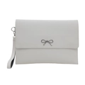 Pochette enveloppe blanche minimaliste avec nœud argenté et dragonne amovible - Blanc
