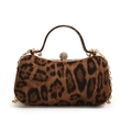 Elegant leopard print evening clutch bag with gold handle and rhinestone sphere clasp - Brown