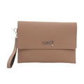 Pochette enveloppe minimaliste rose poudré avec nœud métallique et dragonne amovible - Khaki