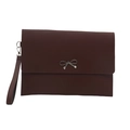 Pochette enveloppe bordeaux minimaliste avec nœud en métal argenté et dragonne femme - Marron