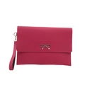 Deep pink envelope clutch bag featuring a silver bow buckle and matching wrist strap - Rose Pink