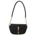 Classic black leather saddle bag with gold metal lock and chain strap for women - Black
