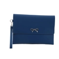 Navy blue faux leather envelope clutch bag with a silver metal bow buckle detail - Blue