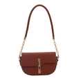Deep brick red saddle bag featuring lychee grain leather and gold chain strap - Brown