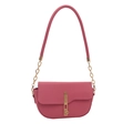 Pink lychee leather half-moon saddle bag with golden metal bar lock and chain strap - Rose Pink