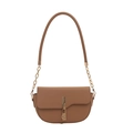 Chic brown saddle bag for women with litchi texture and golden metal lock - Khaki