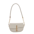 Minimalist cream white saddle bag with pebble texture and gold metal buckle - White