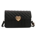Borsa a tracolla trapuntata nera con fibbia a cuore dorata e tracolla regolabile - Nero