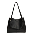 Borsa tote nera minimalista di grande capacità con borchie dorate e texture - Nero