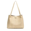 Borsa tote minimalista in ecopelle beige con rivetti dorati e tracolla in stile vintage - Bianco
