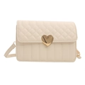 Elegante borsa a tracolla beige trapuntata con fibbia a cuore dorata e cinturino - Bianco