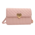 Borsa a tracolla trapuntata rosa con chiusura a cuore dorata e tracolla per donna - Rosa