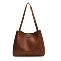 Borsa tote vintage marrone in ecopelle con spalline lunghe e logo Fashion impresso - Marrone