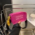 Fuchsia transparent PVC crossbody bag with fashion mini girl lettering and adjustable strap - Pink