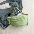 Light green casual nylon waist bag with woven rope zippers and adjustable strap - Green