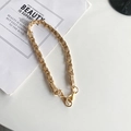 Luxury gold metal and beige leather woven chain strap with secure lobster clasp - Short Handheld / Khaki