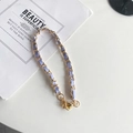 Chic gold-plated and light purple faux leather woven phone strap with large lobster clasp - Short Handheld / Light Purple