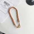 Braided gold chain with brown leather cord and large lobster clasps for phone or bag - Short Handheld / Brown