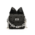 Mini gray herringbone crossbody bag with black polka dots and leather bow detail - Small Black