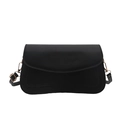 Minimalist black PU leather flap shoulder bag with gold hardware and smooth finish - Black
