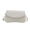 Minimalist white faux leather square shoulder bag with gold hardware and curved flap detail - White