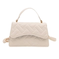 White square handbag with woven texture, top handle, and golden metal hardware - White