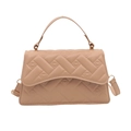 Quilted beige handbag with heart pattern stitching and adjustable shoulder strap - Khaki