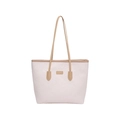 Pale pink faux leather tote bag with embossed icons and slim brown shoulder straps - Without Pendant / Khaki