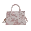 Creamy white butterfly print crossbody bag with light gold hardware and pink accents - Pink