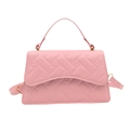 Pink quilted square handbag with heart stitching and golden hardware crossbody strap - Pink